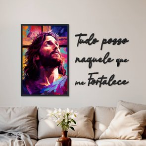 Kit Quadro Decorativo Jesus e Frase Preta de Parede Tudo Posso Naquele Que Me Fortalece Kit Quadro Decorativo Jesus e Frase Preta de Parede Tudo Posso Naquele Que Me Fortalece