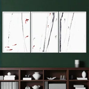 Kit Quadros Decorativos Koi Pintura de Carpas Nadando no Estilo Sumiê