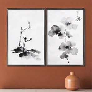 Kit Quadros Decorativos Meiso Orquídea Florescendo no Estilo Sumie