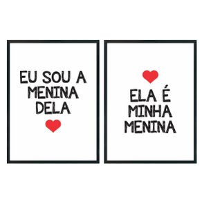 Kit Quadros Ela é Minha Menina Eu Sou a Menina Dela Branco, Vermelho Kit Quadros Ela é Minha Menina Eu Sou a Menina Dela Branco, Vermelho