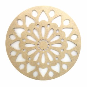 Mandala Vazada em MDF Cru 3mm Flor e Arabescos - cnc12 Mandala Vazada em MDF Cru 3mm Flor e Arabescos - cnc12