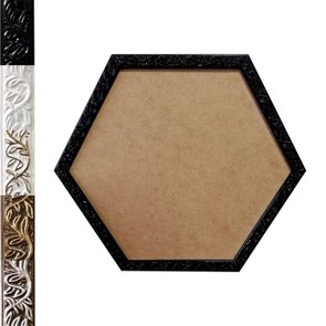 Moldura com Gravação de Folhagens Hexagonal para Quadros com Fundo em MDF - 2x1 Moldura com Gravação de Folhagens Hexagonal para Quadros com Fundo em MDF - 2x1