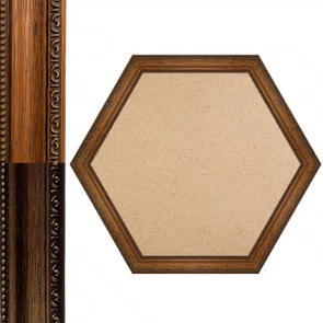 Moldura Hexagonal de Madeira Clássica com Detalhes Gravados para Quadros e Fotos com Fundo Mdf - 3,2x1,5
