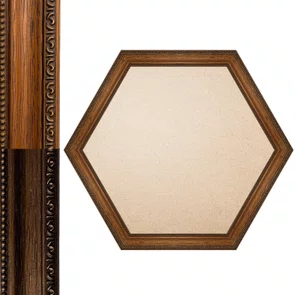 Moldura Hexagonal de Madeira Clássica com Detalhes Gravados para Quadros e Fotos com Fundo Mdf e Frente em PVC Antirreflo - 3,2x1,5