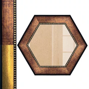 Moldura Pátina Escovada Com Bead & Reel Hexagonal para Quadros e Fotos com Fundo Mdf e Frente em Vidro - 6,8x1,6