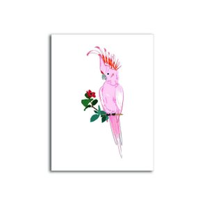 Placa Decorativa Cacatua Rosa em Galho com Flores Placa Decorativa Cacatua Rosa em Galho com Flores