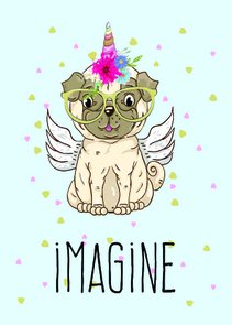 Placa Decorativa Cachorro Com Cifre De Unicôrnio Frase: "Imagine" Placa Decorativa Cachorro Com Cifre De Unicôrnio Frase: "Imagine"