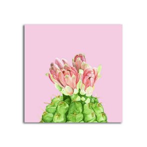 Placa Decorativa Cactus com Flores e Fundo Rosa Placa Decorativa Cactus com Flores e Fundo Rosa