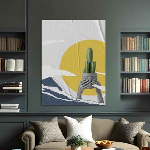 Placa Decorativa Colagem Abstrata Paisagem Com Cacto Placa Decorativa Colagem Abstrata Paisagem Com Cacto