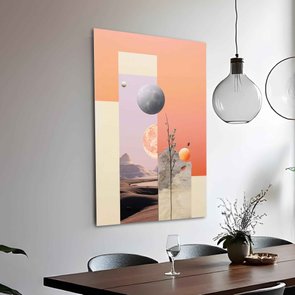 Placa Decorativa Colagem Abstrata Paisagem Rosa Com Lua Placa Decorativa Colagem Abstrata Paisagem Rosa Com Lua