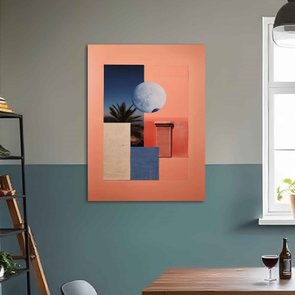 Placa Decorativa Colagem Abstrata Rosa Com Formas geométricas E Lua Placa Decorativa Colagem Abstrata Rosa Com Formas geométricas E Lua