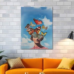 Placa Decorativa Colagem Abstrata Rosto Com Borboletas Placa Decorativa Colagem Abstrata Rosto Com Borboletas