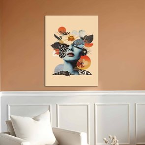 Placa Decorativa Colagem Abstrata Rosto com Flores Placa Decorativa Colagem Abstrata Rosto com Flores