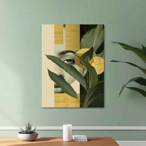 Placa Decorativa Colagem Abstrata Rosto Com Folhas Placa Decorativa Colagem Abstrata Rosto Com Folhas