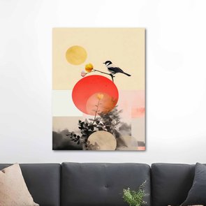 Placa Decorativa Colagem Abstrata Sol Com Pássaro Placa Decorativa Colagem Abstrata Sol Com Pássaro