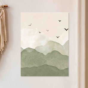 Placa Decorativa Colinhas Com Pássaros Calm Colors Estilo Japandi Placa Decorativa Colinhas Com Pássaros Calm Colors Estilo Japandi
