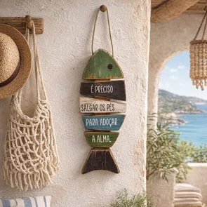 Placa Decorativa Estilo Náutico Frase É Preciso Salgar os Pés Para Adoçar a Alma Em MDF 3mm Para Pendurar