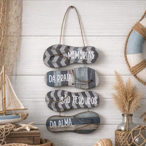 Placa Decorativa Estilo Náutico Frase Memórias da Praia São Tesouros da Alma Em MDF 3mm Para Pendurar