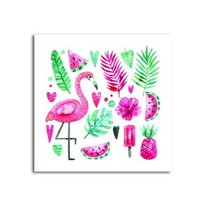 Placa Decorativa Flamingo com Flores e Frutas Tropicais Placa Decorativa Flamingo com Flores e Frutas Tropicais