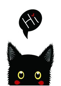 Placa Decorativa Gato Preto Bochechas Vermelhas Frase: "Hi" Placa Decorativa Gato Preto Bochechas Vermelhas Frase: "Hi"