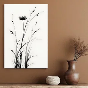 Placa Decorativa Hana Pintura de Flor em Meio à Vegetação no Estilo Sumiê