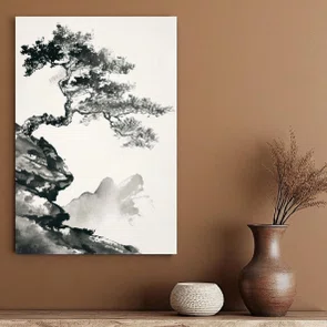 Placa Decorativa Ki Pintura de Árvore no Estilo Sumiê