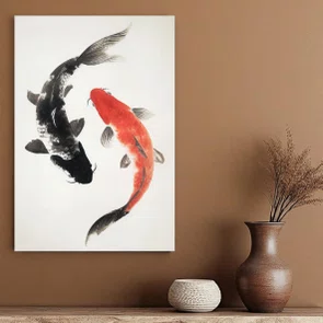 Placa Decorativa Koi Pintura de Carpas Nishikigoi no Estilo Sumiê