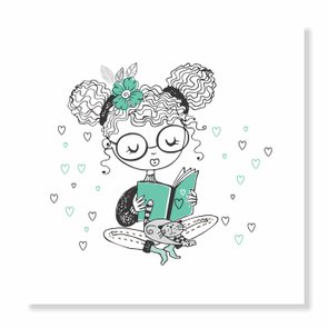 Placa Decorativa Menina em Leitura com Gatinho Placa Decorativa Menina em Leitura com Gatinho