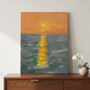 Placa Decorativa Pintura Pôr do Sol no Mar Estilo Modern Heritage