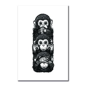 Placa Decorativa Preto e Branco 3 Macacos Cego Surdo e Mudo Placa Decorativa Preto e Branco 3 Macacos Cego Surdo e Mudo