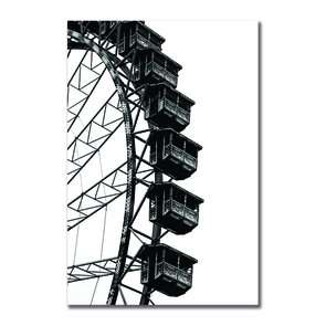 Placa Decorativa Preto e Branco Antiga Roda Gigante de Circo Placa Decorativa Preto e Branco Antiga Roda Gigante de Circo