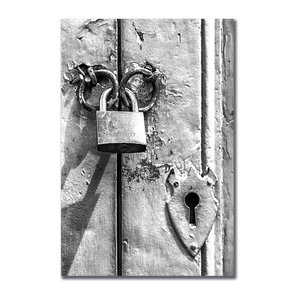 Placa Decorativa Preto e Branco Cadeado Placa Decorativa Preto e Branco Cadeado