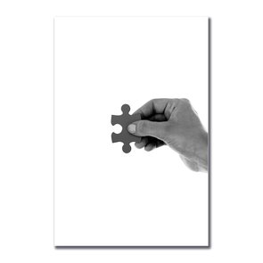 Placa Decorativa Preto e Branco Mão com Peça de Quebra Cabeça Encaixe 2 Placa Decorativa Preto e Branco Mão com Peça de Quebra Cabeça Encaixe 2