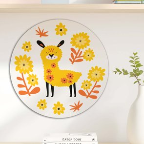 Placa Decorativa Redonda Animais Alpaca Placa Decorativa Redonda Animais Alpaca