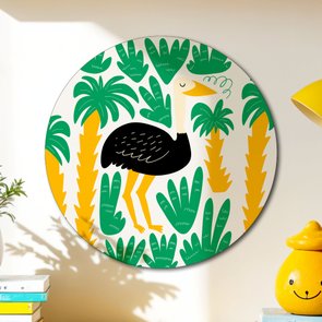 Placa Decorativa Redonda Animais Avestruz Placa Decorativa Redonda Animais Avestruz