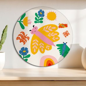 Placa Decorativa Redonda Animais Borboleta Placa Decorativa Redonda Animais Borboleta