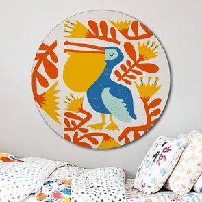 Placa Decorativa Redonda Animais Pelicano Placa Decorativa Redonda Animais Pelicano