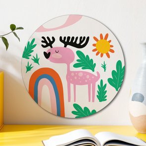 Placa Decorativa Redonda Animais Rena Placa Decorativa Redonda Animais Rena