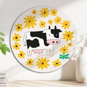 Placa Decorativa Redonda Animais Vaquinha Placa Decorativa Redonda Animais Vaquinha