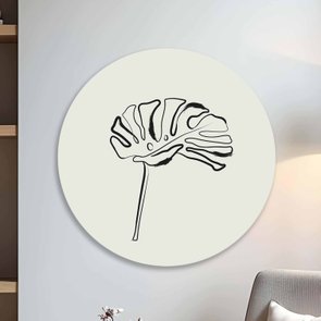 Placa Decorativa Redonda Folha Costela De Adão Estilo Japandi Placa Decorativa Redonda Folha Costela De Adão Estilo Japandi