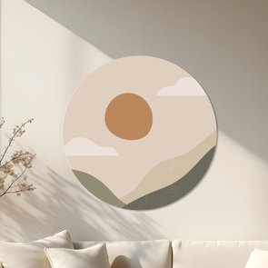Placa Decorativa Redonda Sol E Montanhas Estilo Japandi Placa Decorativa Redonda Sol E Montanhas Estilo Japandi