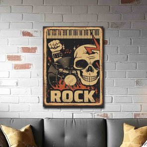 Placa Decorativa Rock And Roll Crânio Placa Decorativa Rock And Roll Crânio