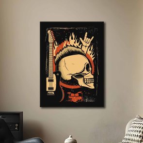 Placa Decorativa Rock And Roll Crânio E Guitarra Placa Decorativa Rock And Roll Crânio E Guitarra