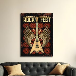 Placa Decorativa Rock And Roll Fest Guitarra Com Asas Placa Decorativa Rock And Roll Fest Guitarra Com Asas