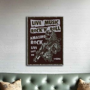 Placa Decorativa Rock And Roll Live Music Esqueleto Placa Decorativa Rock And Roll Live Music Esqueleto