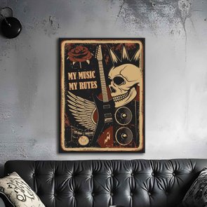 Placa Decorativa Rock And Roll My Music My Rutes Crânio E Guitarra Placa Decorativa Rock And Roll My Music My Rutes Crânio E Guitarra