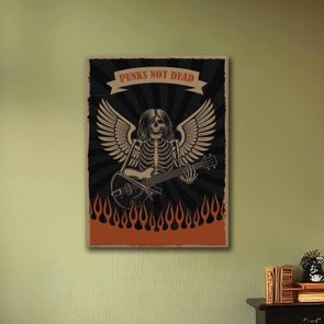 Placa Decorativa Rock And Roll Punks Not Dead Esqueleto E Guitarra Placa Decorativa Rock And Roll Punks Not Dead Esqueleto E Guitarra