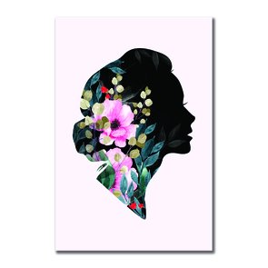 Placa Decorativa Silhueta de Mulher com Flores Placa Decorativa Silhueta de Mulher com Flores