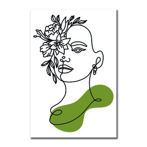 Placa Decorativa Silhueta Rosto Com Flores Verdes Placa Decorativa Silhueta Rosto Com Flores Verdes