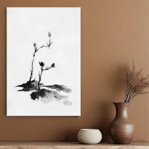 Placa Decorativa Tsubomi Pintura de Botões de Flores no Estilo Sumiê